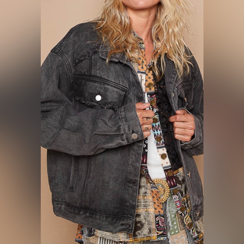 POL Black Distressed Denim Jacket